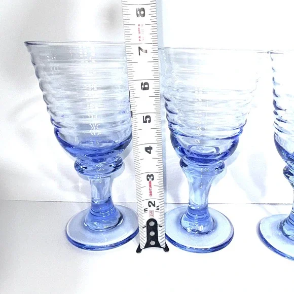 Vtg SET of 4 LIBBEY Sirrus Light Blue Wine Water Goblets- Spool Stem Glasses - Picture 7 of 16